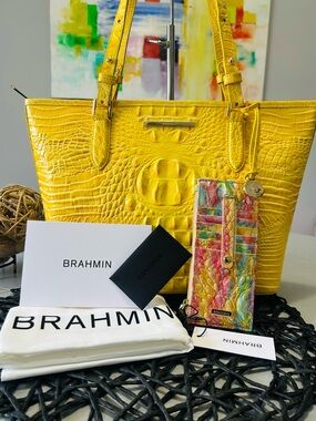 Brahmin Med Asher Buttercup Melbourne Tote & Credit Card Wallet NWT